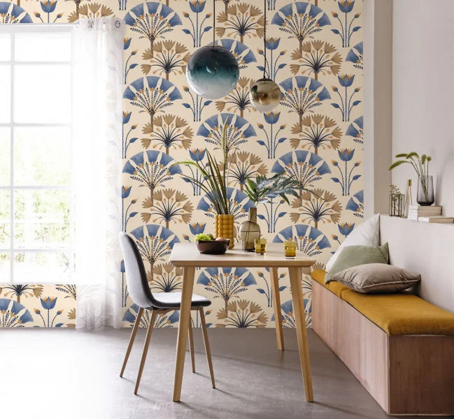 Majestic Wallpaper - Bleu canard dore