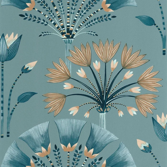 Majestic Wallpaper - Bleu d outre mer beige