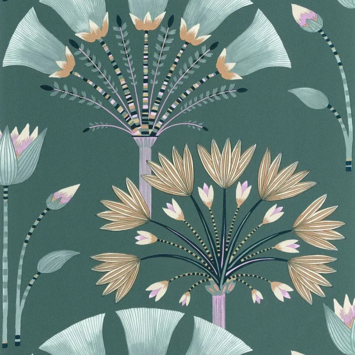 Majestic Wallpaper - Vert emeraude violet dore