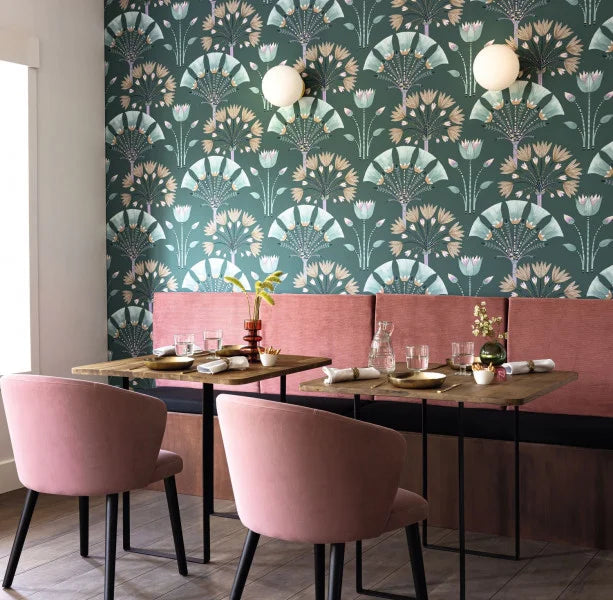 Majestic Wallpaper - Vert emeraude violet dore