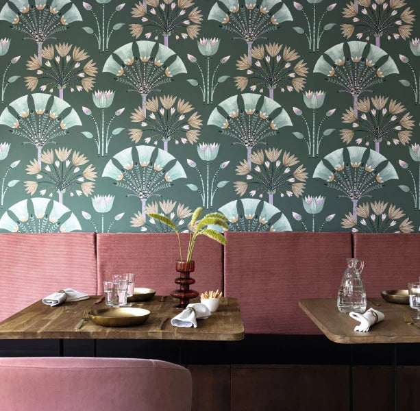 Majestic Wallpaper - Vert emeraude violet dore