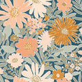 Marguerite Wallpaper - Bleu Nuit Rose