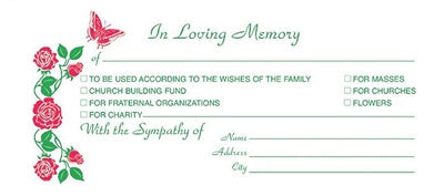 Memorial rose offering & contribution envelopes used in funeral service operations, from lynch supply