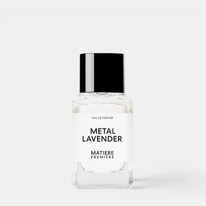 Shop Rescue Spa Metal Lavender eau de parfum in a clear glass bottle with a black cap against a white background.