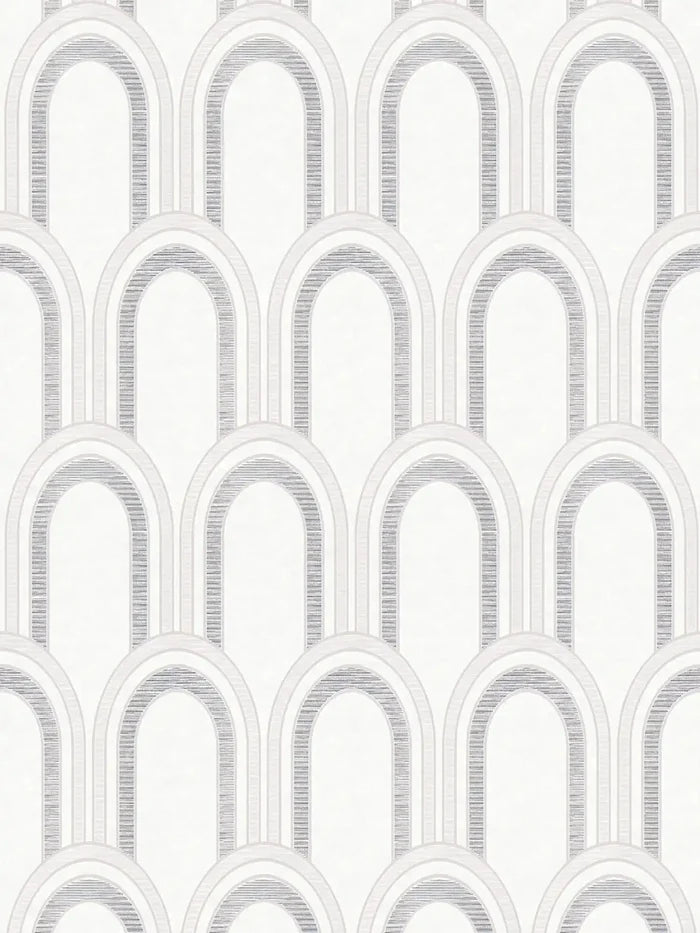 Metallic Arches Wallpaper - White Grey