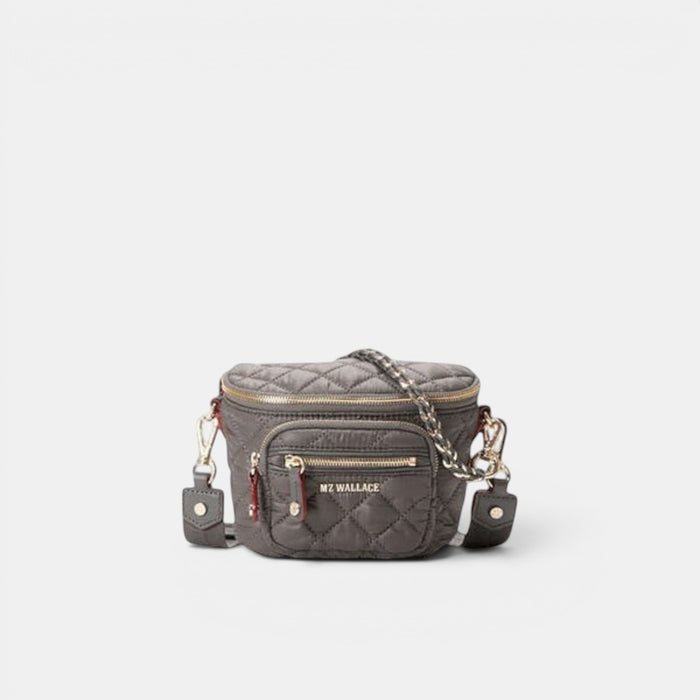 MZ Wallace Agave Micro Crosby Sling quilted nylon crossbody bag with leather trim and adjustable strap