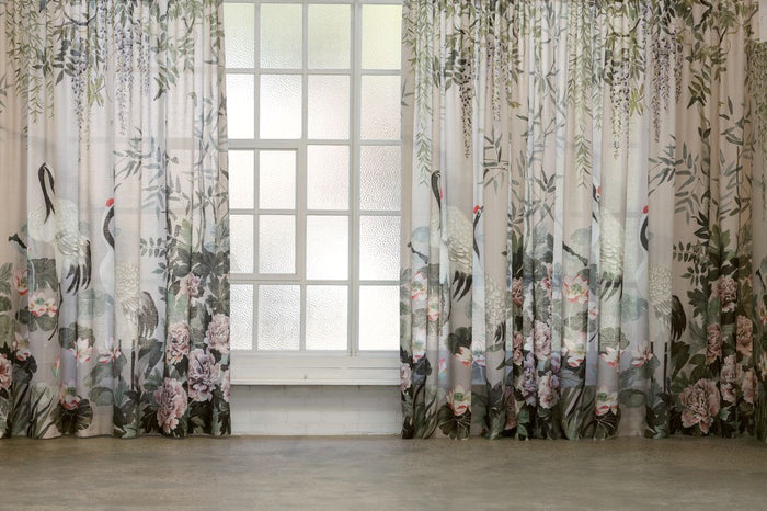 Mizu Crane Curtain Fabric - Extra Wide