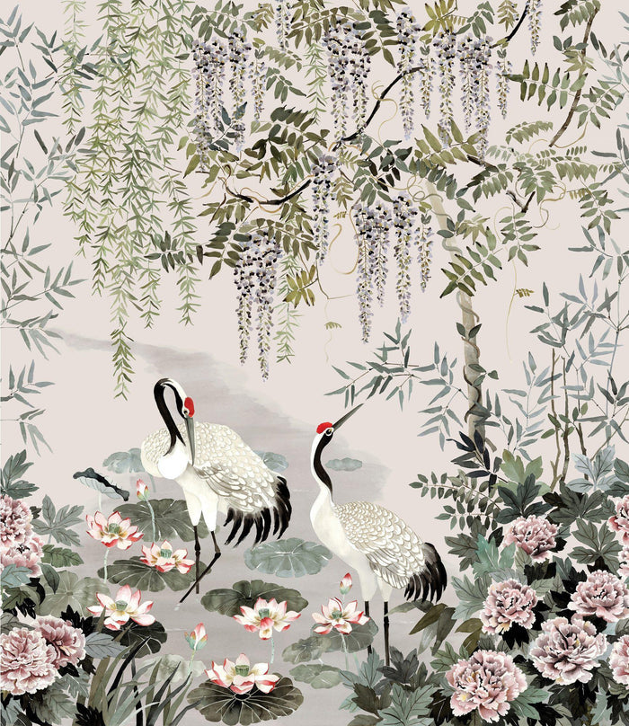 Mizu Crane Curtain Fabric - Extra Wide NZ-Curtain Fabric