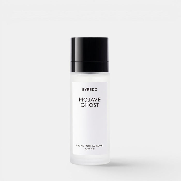 Shop Rescue Spa Byredo Mojave Ghost body mist in a frosted glass bottle with a black cap on a white background.