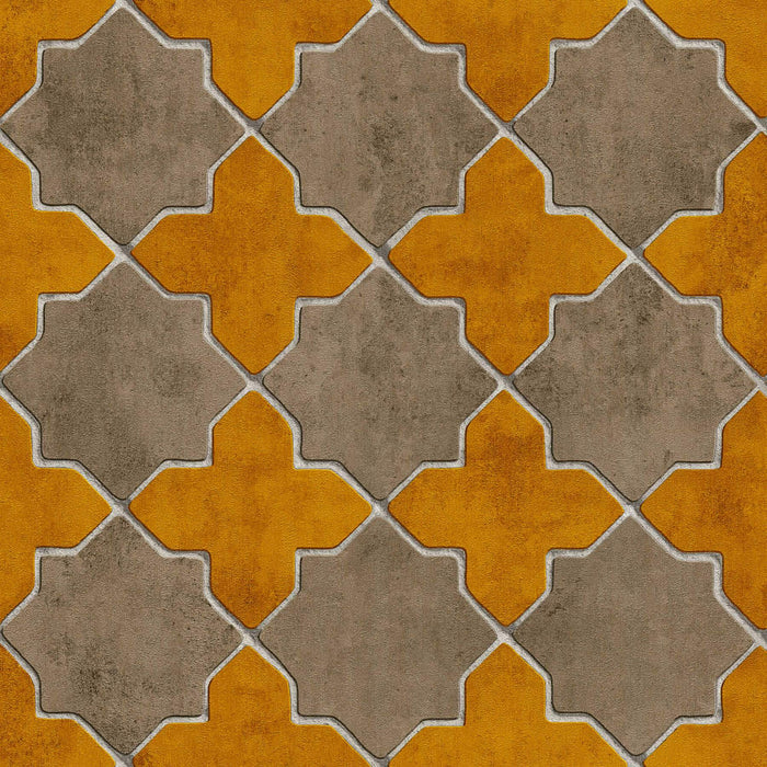 Moroccan Tile Wallpaper - Mustard/Grey - Discontinuing