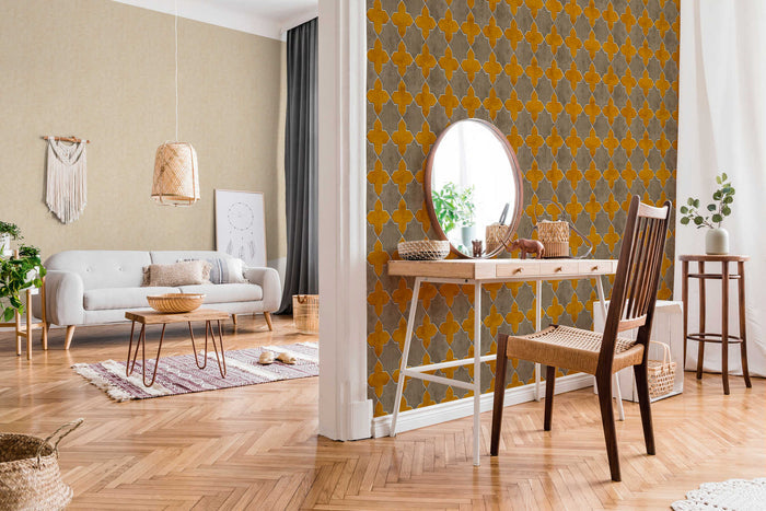 Moroccan Tile Wallpaper - Mustard/Grey - Discontinuing