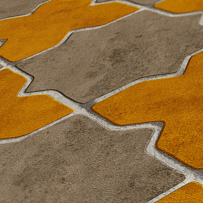 Moroccan Tile Wallpaper - Mustard/Grey - Discontinuing