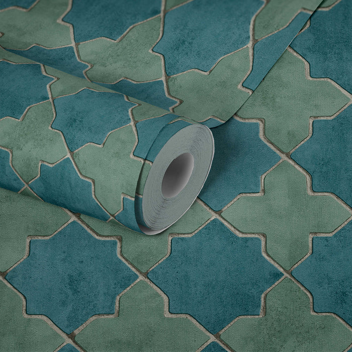 Moroccan Tile Wallpaper - Turquoise - Discontinuing