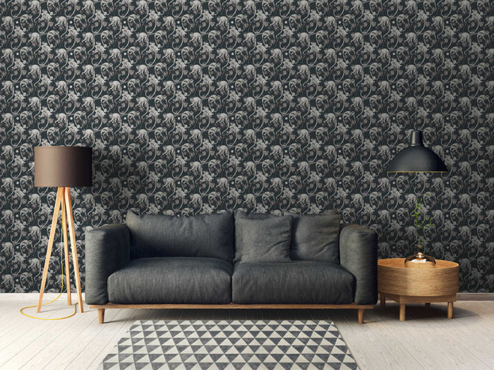 Mystery Monkey Vinyl Wallpaper - Ebony