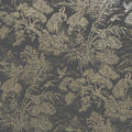 Charcoal/Gold natoru cranes wallpaper with cranes, pagodas and bamboo in a metallic toile — flat pattern detail