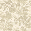 Cream/Gold natoru cranes wallpaper with cranes, pagodas and bamboo in a metallic toile — flat pattern detail