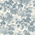 Navy/Cream natoru cranes wallpaper with cranes, pagodas and bamboo in a metallic toile — flat pattern detail