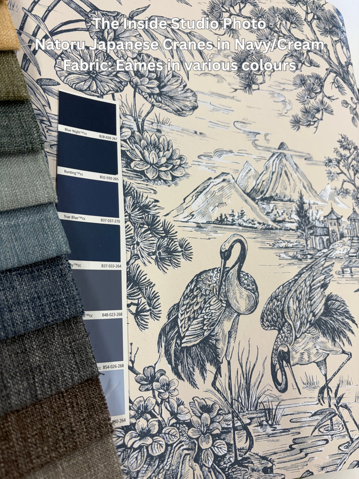 Natoru Japanese Metallic Cranes Wallpaper – Navy/Cream