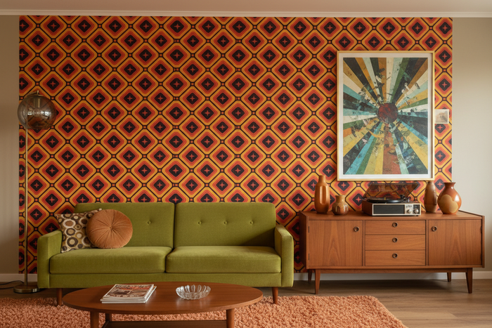 Retro room with Nelson Carpet wallpaper at 2x scale