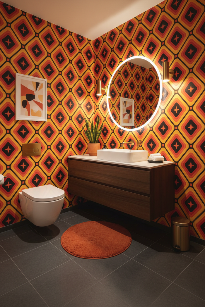 Bathroom with Nelson Carpet wallpaper at 50% larger scale
