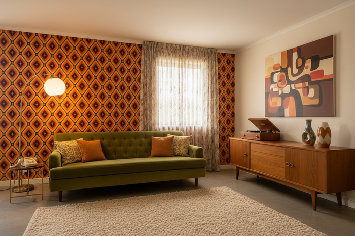 Retro room with Nelson Carpet wallpaper PAM-NC-WP