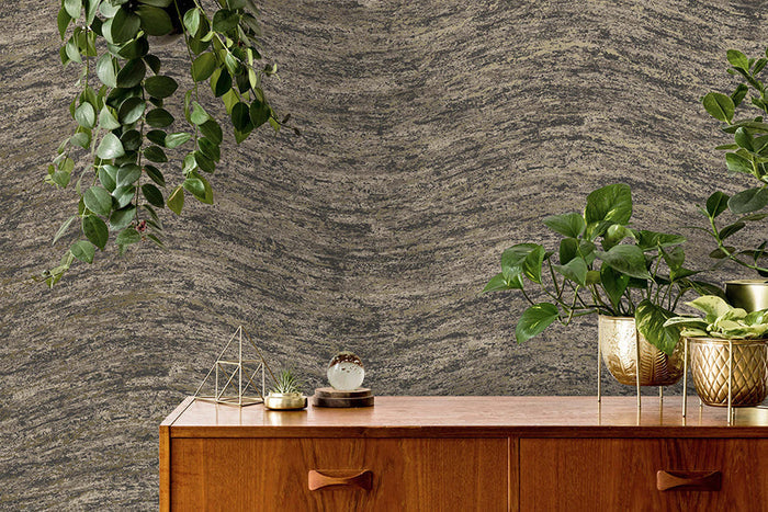 Nexus - Distressed Metallic Wave Wallpaper - Charcoal - LAST ROLL
