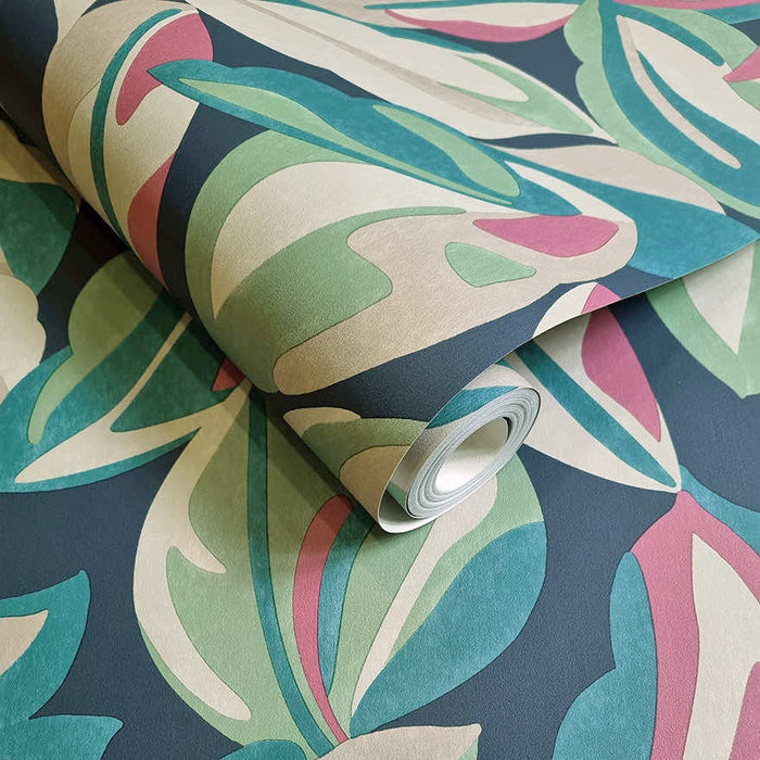 Nicolai Leaf Wallpaper - Navy