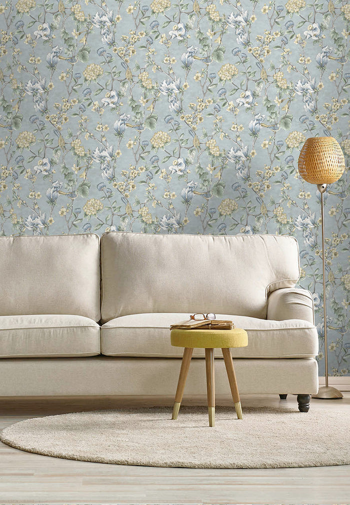 Nightingale - Floral Wallpaper - Blue