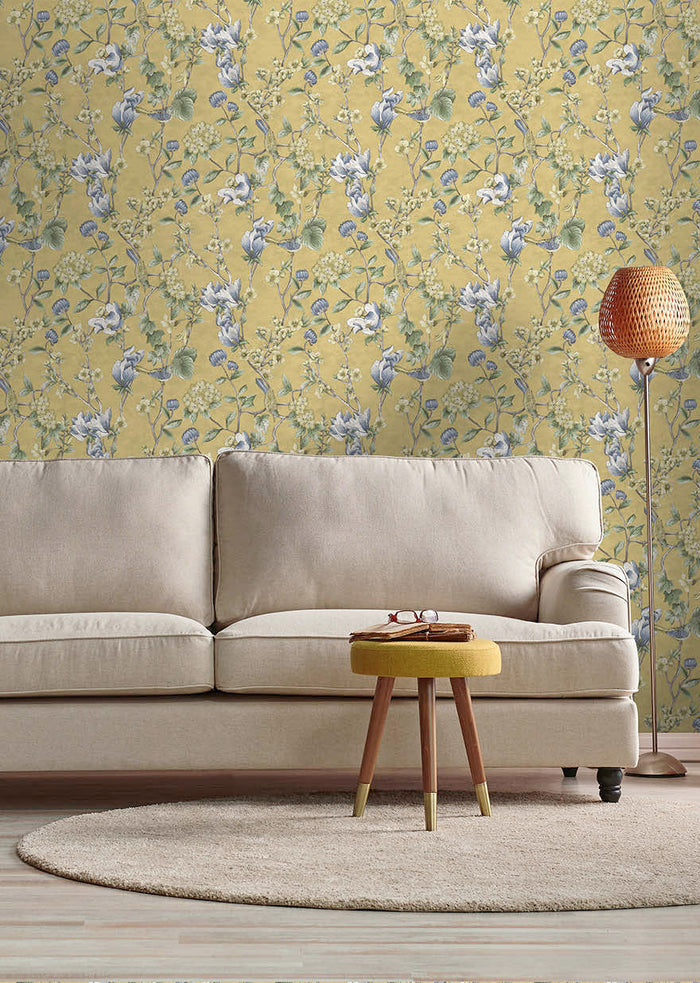 Nightingale - Floral Wallpaper - Ochre
