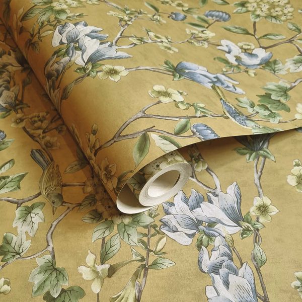 Nightingale - Floral Wallpaper - Ochre