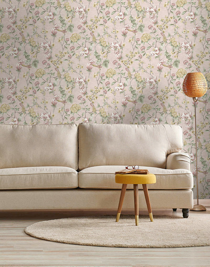 Nightingale - Floral Wallpaper - Pink