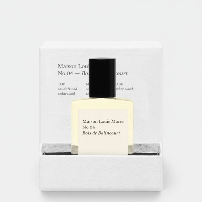 Shop Rescue Spa Maison Louis Marie No.04 Bois de Balincourt sandalwood and cedarwood perfume oil. Unisex fragrance.