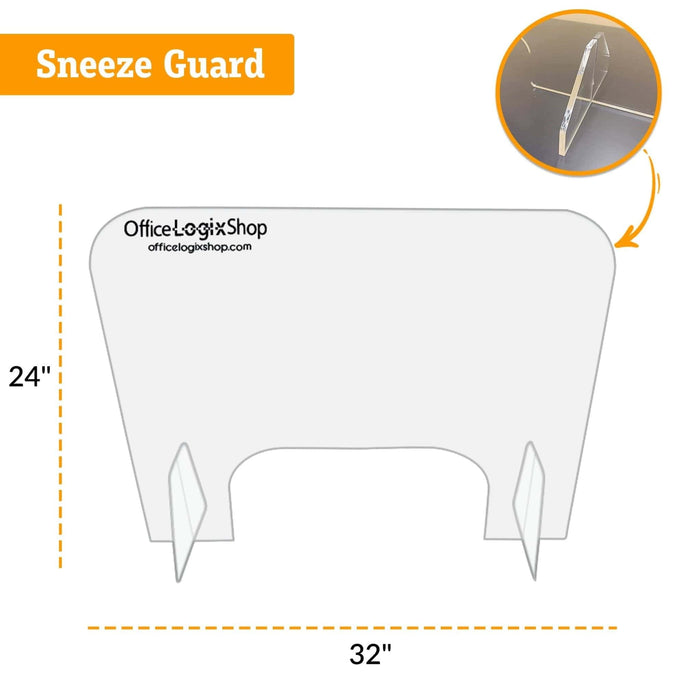 Office Logix Shop plexiglass sneeze guard desk divider, 24x32 inch with support feet.