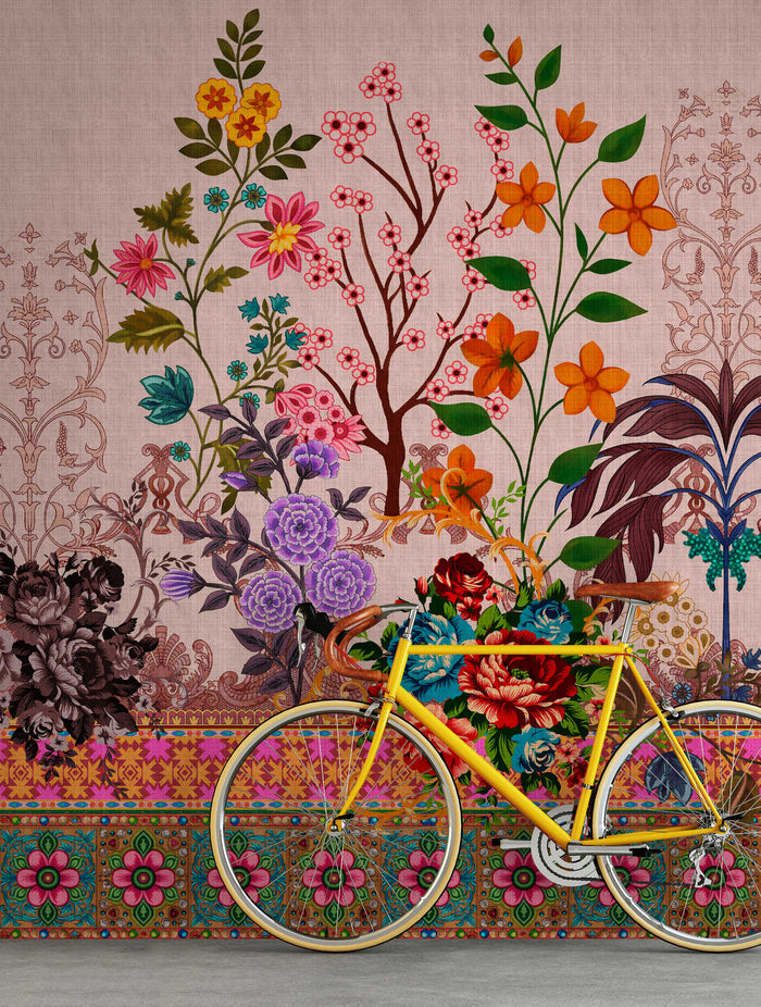 Oriental Garden Flowers - Custom Sized Wallpaper Mural (per m2)
