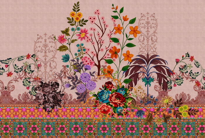 Oriental Garden Flowers - Custom Sized Wallpaper Mural (per m2)