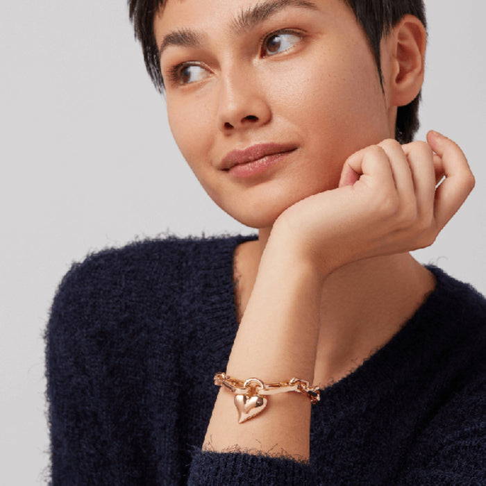 Model Wearing Padlock Heart Chain Bracelet Gold by Jenny Bird