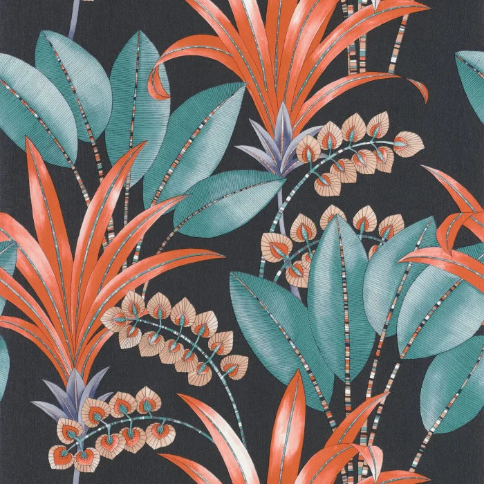 Palma Wallpaper - Black/Blue/Red