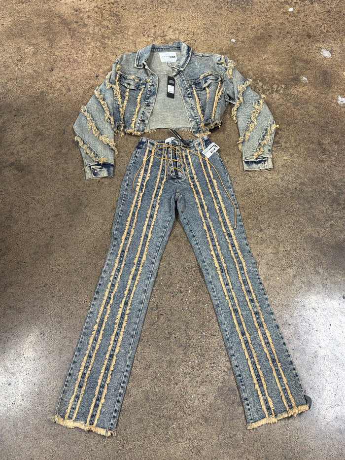 Pants Set 2Pc By Fashion Nova In Blue Denim, Size:Xs