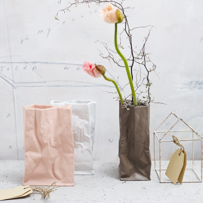 Paper Bag Vase - white 18cm