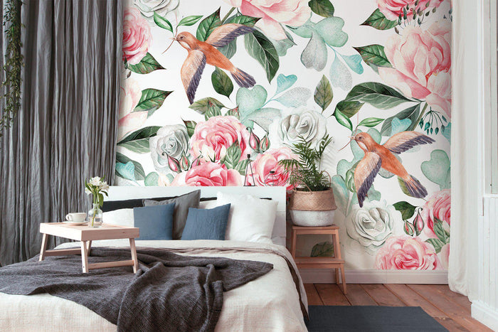 Paradise - Custom Sized Wallpaper Mural (per m2) - White/White