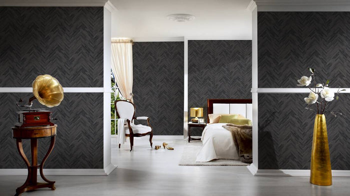 Versace Parquet Wallpaper - Grey/Black