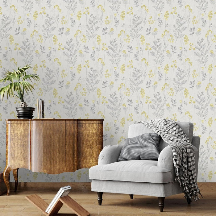 Pashley Fern Leaf Wallpaper – Yellow Grey – Discontinuing