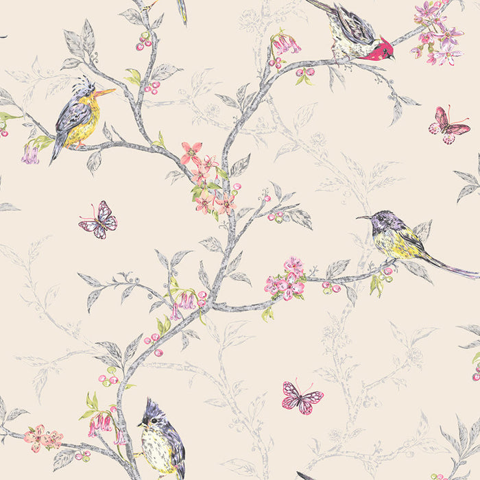 Phoebe Birds on Trailing Branches Wallpaper – Beige