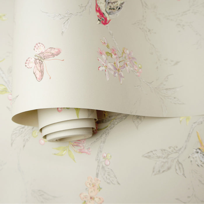 Phoebe Birds on Trailing Branches Wallpaper – Beige