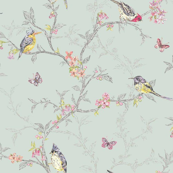 Phoebe Birds on Trailing Branches Wallpaper – Soft Teal – Discontinuing