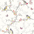 Phoebe Birds on Trailing Branches Wallpaper – White