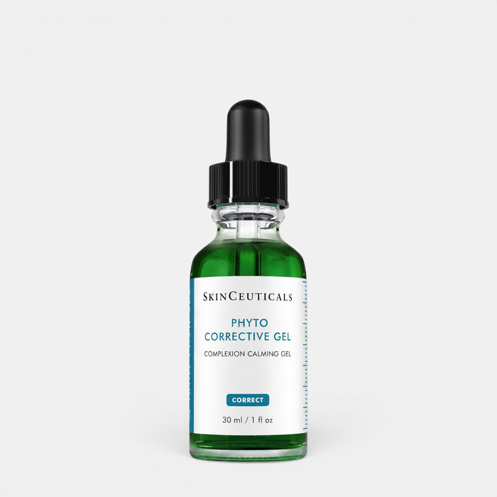 Shop Rescue Spa SkinCeuticals Phyto Corrective Gel in a green glass dropper bottle for soothing sensitive skin.