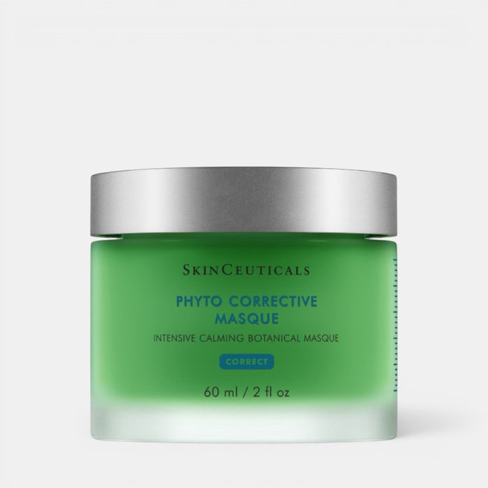 Shop Rescue Spa SkinCeuticals Phyto Corrective Masque in a green glass jar with a silver lid for calming sensitive skin