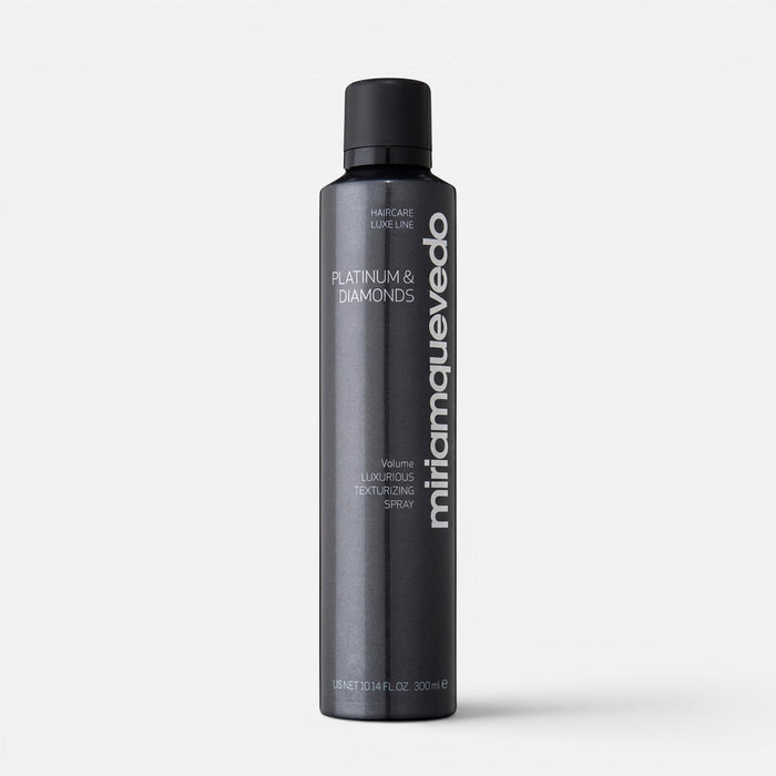 Shop Rescue Spa miriam quevedo Platinum & Diamonds Luxurious Texturizing Spray in a sleek dark grey 300ml bottle.