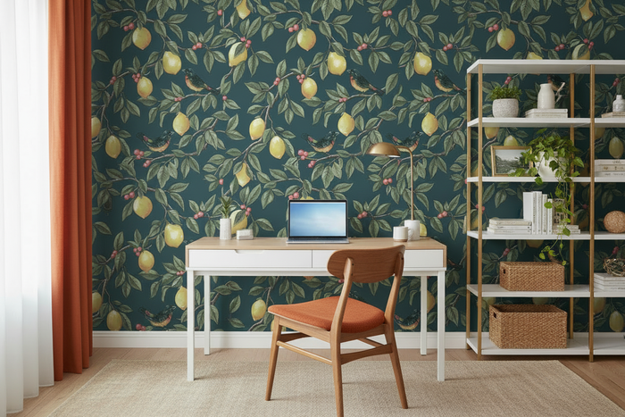 Ponderosa Teal Wallpaper Office with Burnt Orange Accents